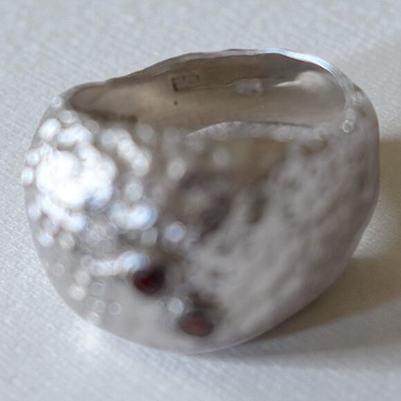 Vintage 925 Silver Hammered Garnet Ring Chunky Domed Statement EFY Maker - Picture 4 of 6